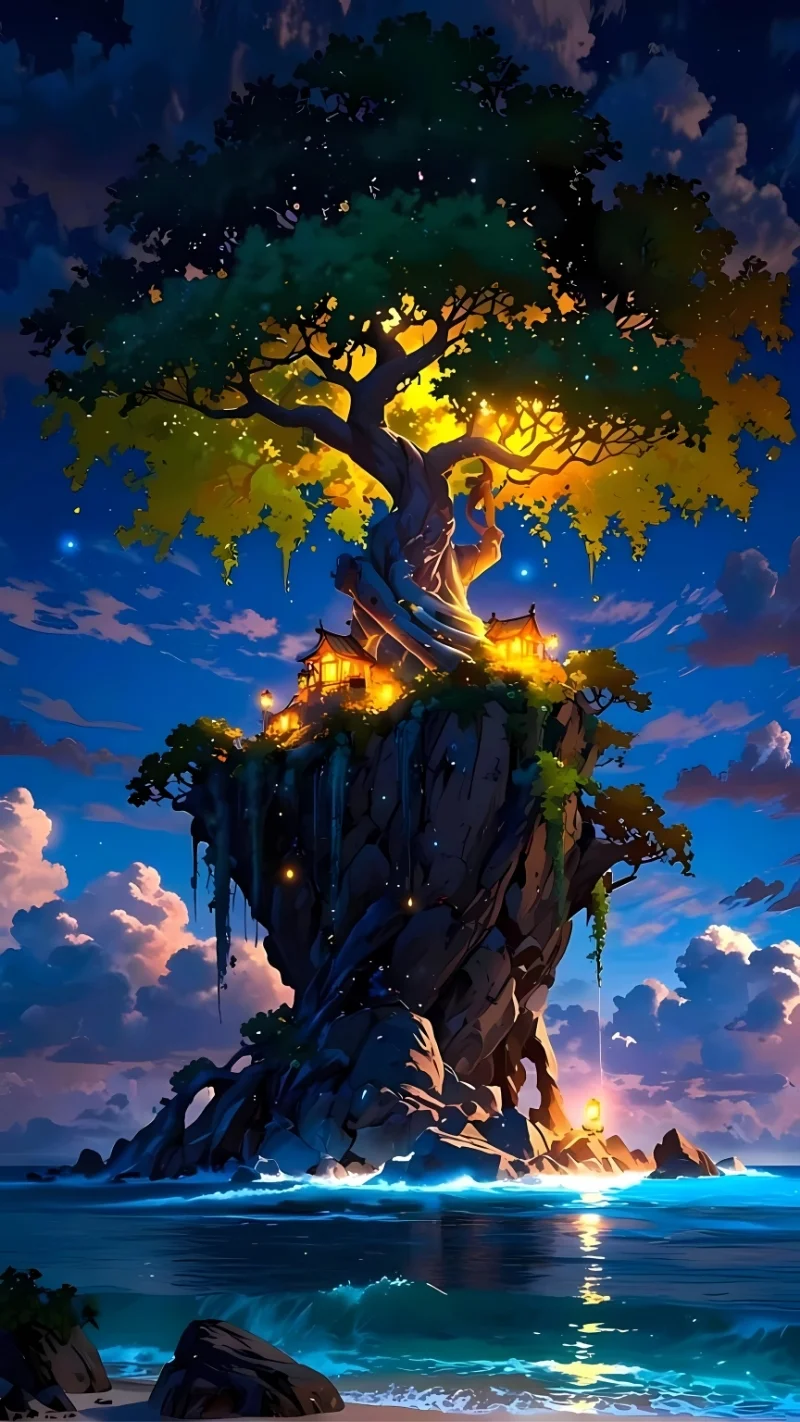 hình ảnh cây xanh anime cho máy tính