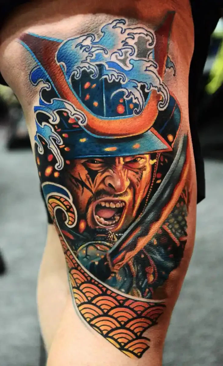 samurai tattoo mẫu vẽ hình xăm full chân nhật cổ