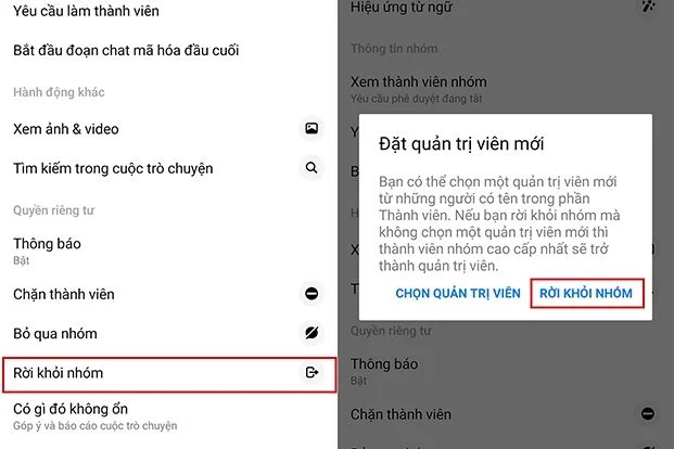 Sau khi xóa hết thành viên thì chọn rời nhóm