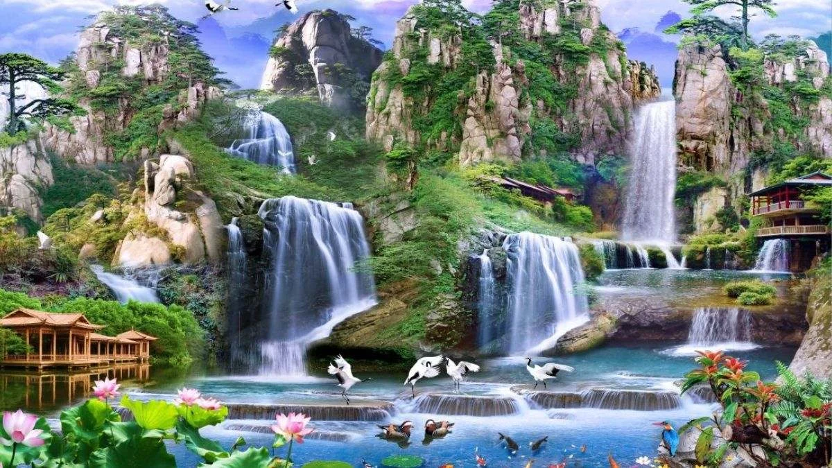 Tranh phong cảnh núi rừng thiên nhiên hùng vĩ