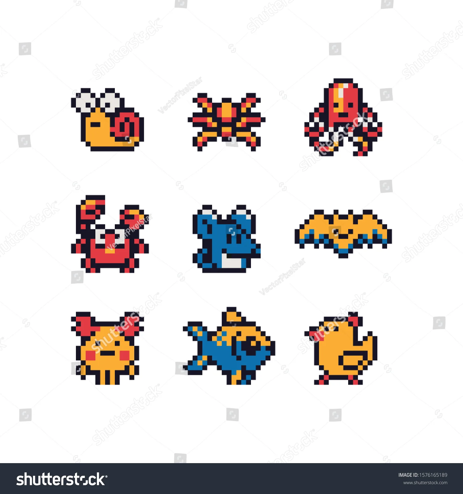 Cute Animals Characters Set Pixel Art: Vector có sẵn (miễn phí bản quyền) 1576165189 | Shutterstock