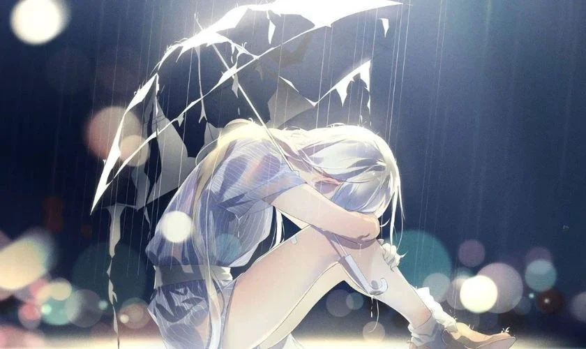 Ảnh avatar cô gái khóc dưới mưa