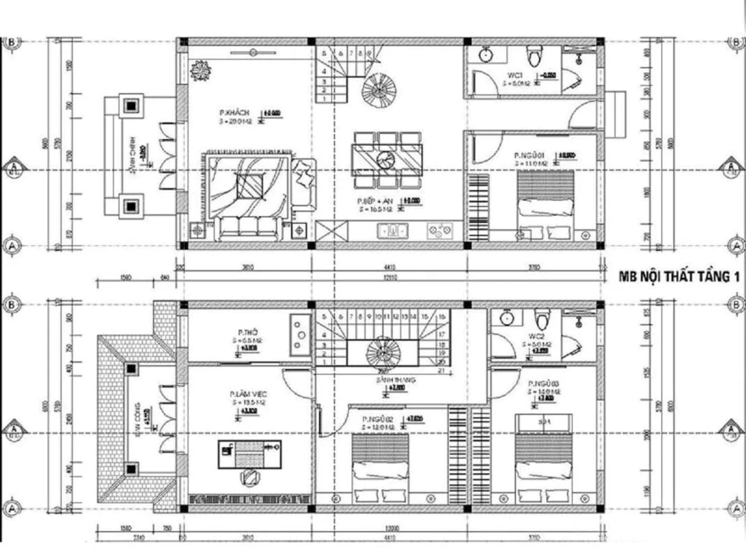 Bản vẽ thiết kế nhà 2 tầng (Nguồn: Sưu tầm)