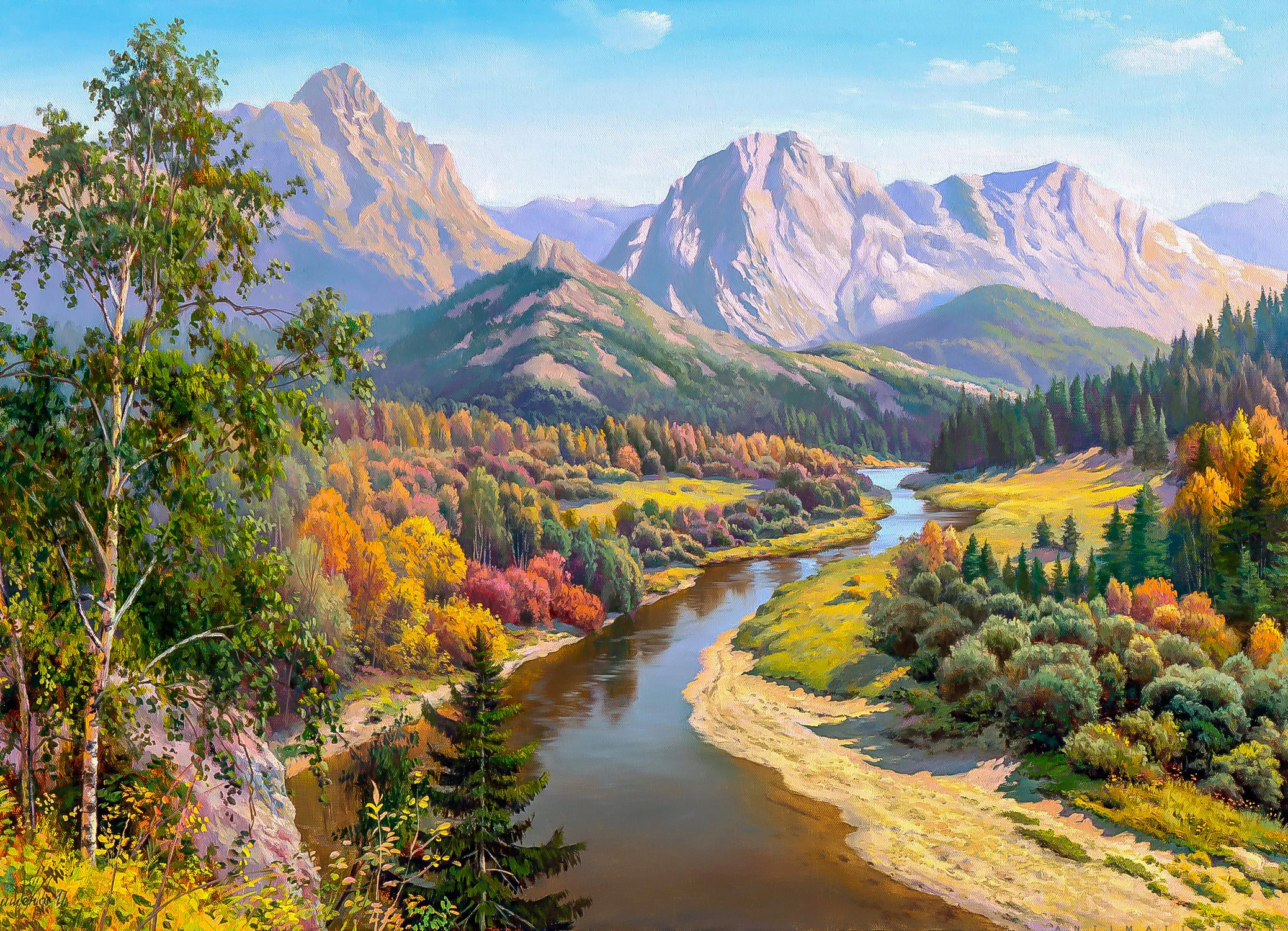 Ảnh phong cảnh đẹp với dòng sông uốn lượn giữa núi rừng