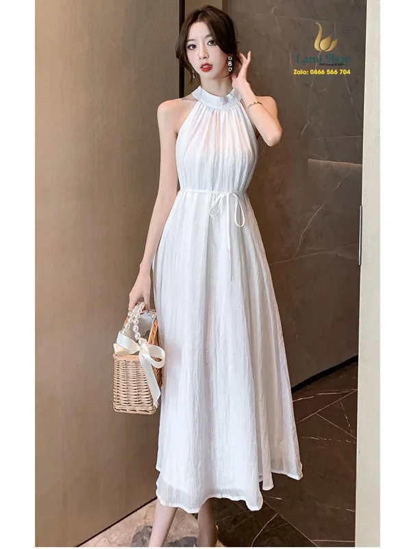 mẫu váy voan đi biển đẹp cổ yếm cao cấp 2025