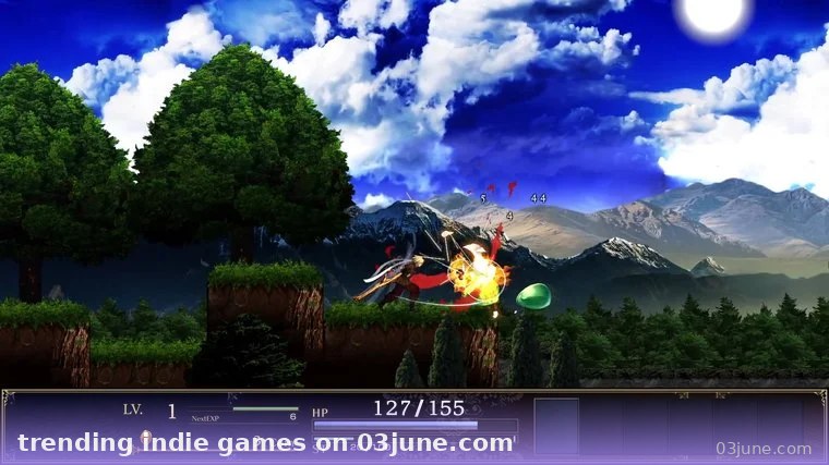 Game indie pixel cảnh chiến đấu rừng núi với thanh máu 127/155 - trending indie games on 03june.com