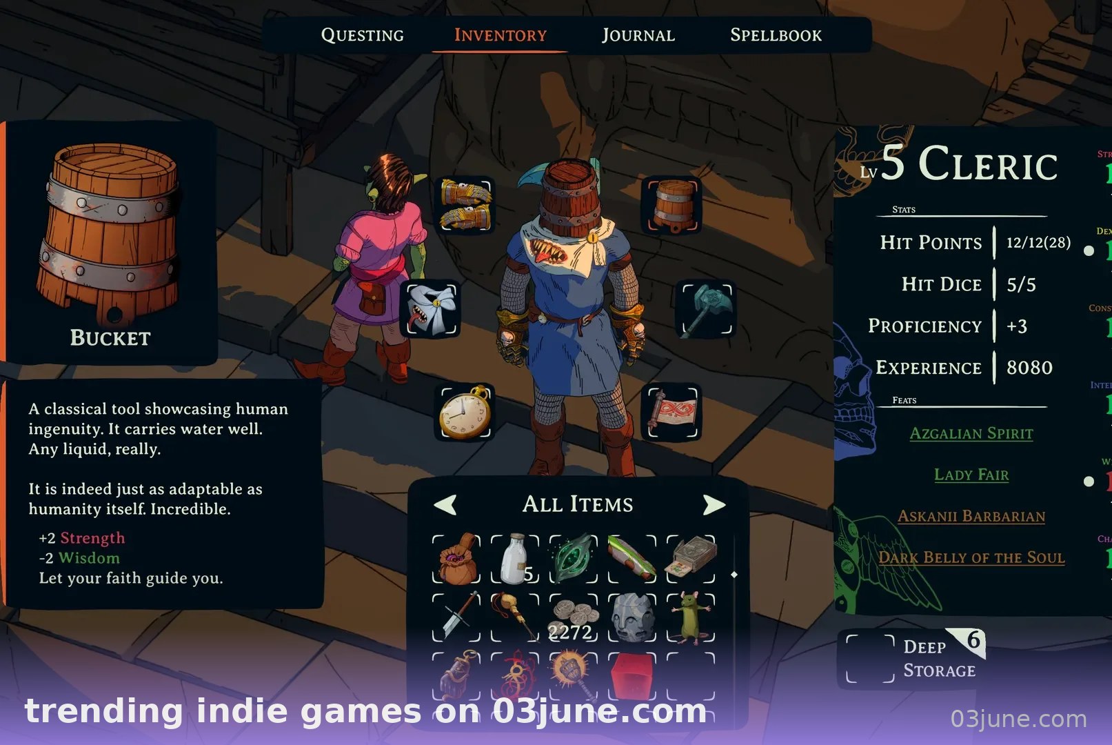 Giao diện túi đồ trong game indie phong cách giả tưởng