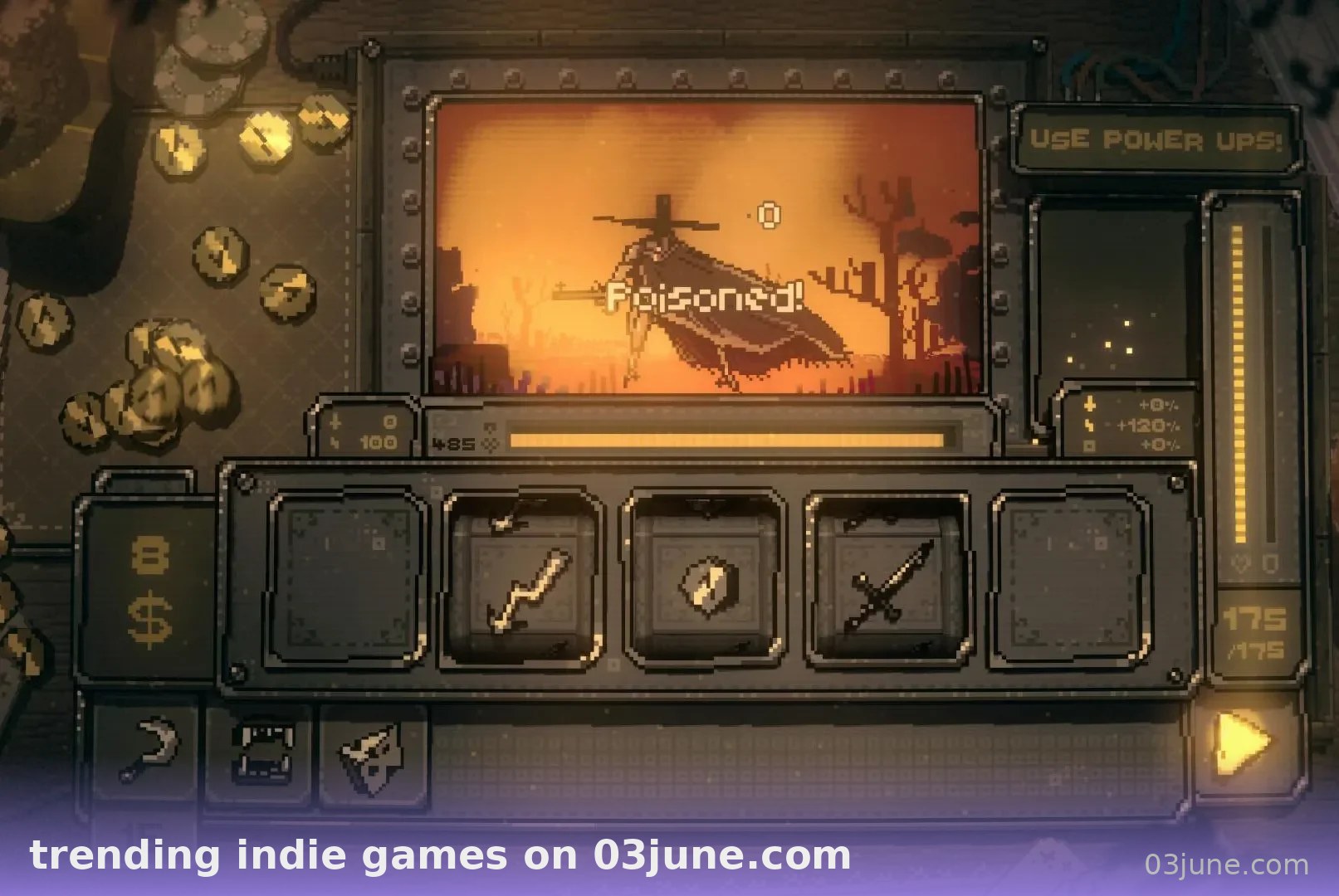 Game indie chiến thuật card UI steampunk cảnh trực thăng qua cửa sổ