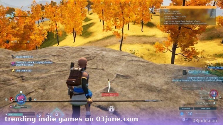 Game indie sinh tồn pixel nhân vật đứng trên vách đá ngắm rừng thu