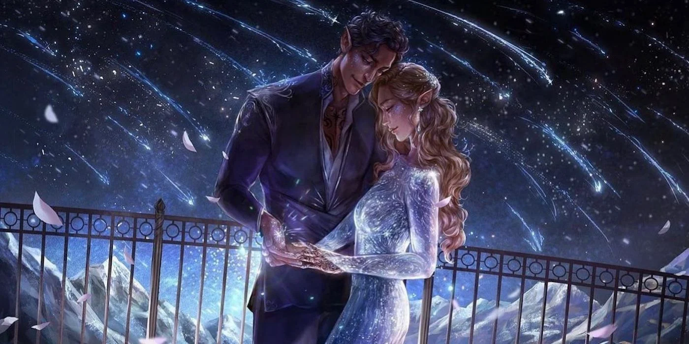 Hình nền fantasy minh họa nhân vật giữa không gian sao xanh huyền ảo