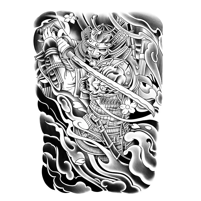 Hình xăm nhật cổ 15 ngày BD-023 hình samurai, miếng dán hình xăm full lưng chống nước cực đẹp
