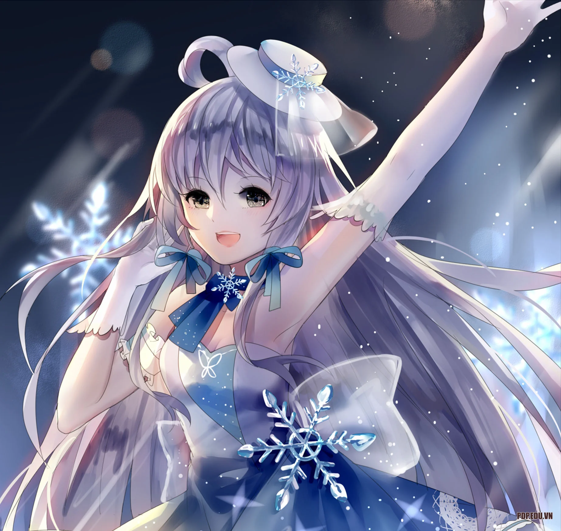 Hình nền gái anime băng giá đầy lạnh lùng.