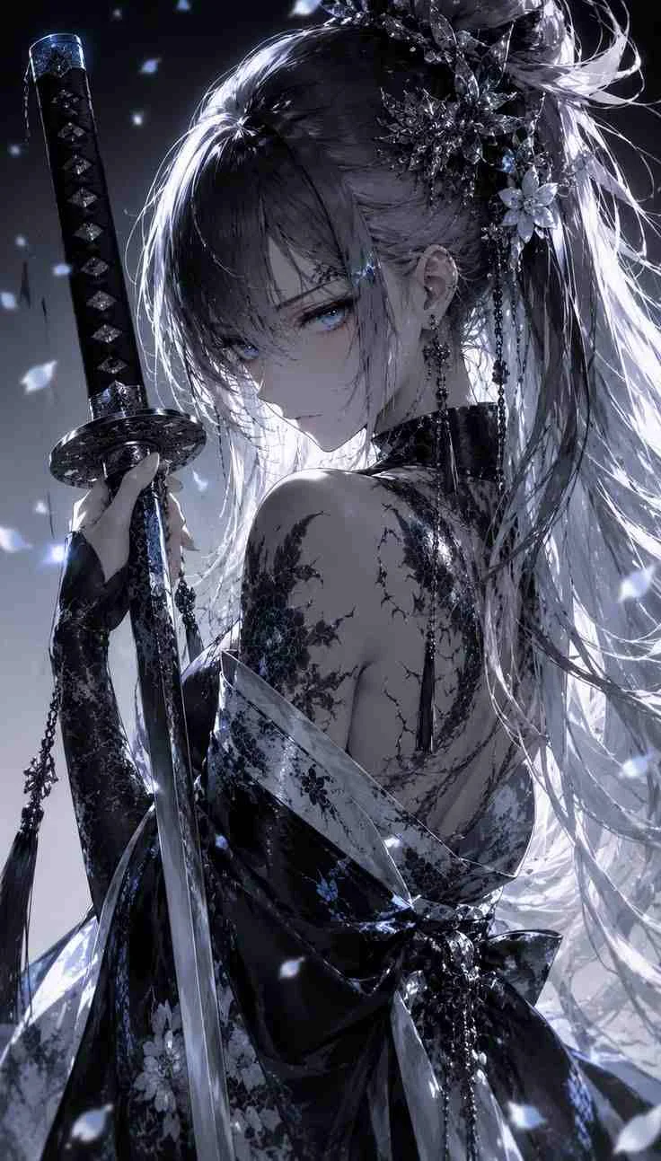 Hình ảnh anime nữ ngầu cầm kiếm phong cách chiến binh