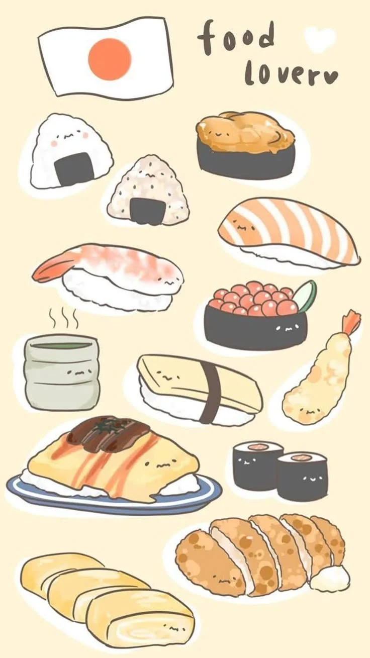 Bức tranh đáng yêu về đồ ăn Nhật | Food drawing easy, Sushi drawing, Kawaii cooking