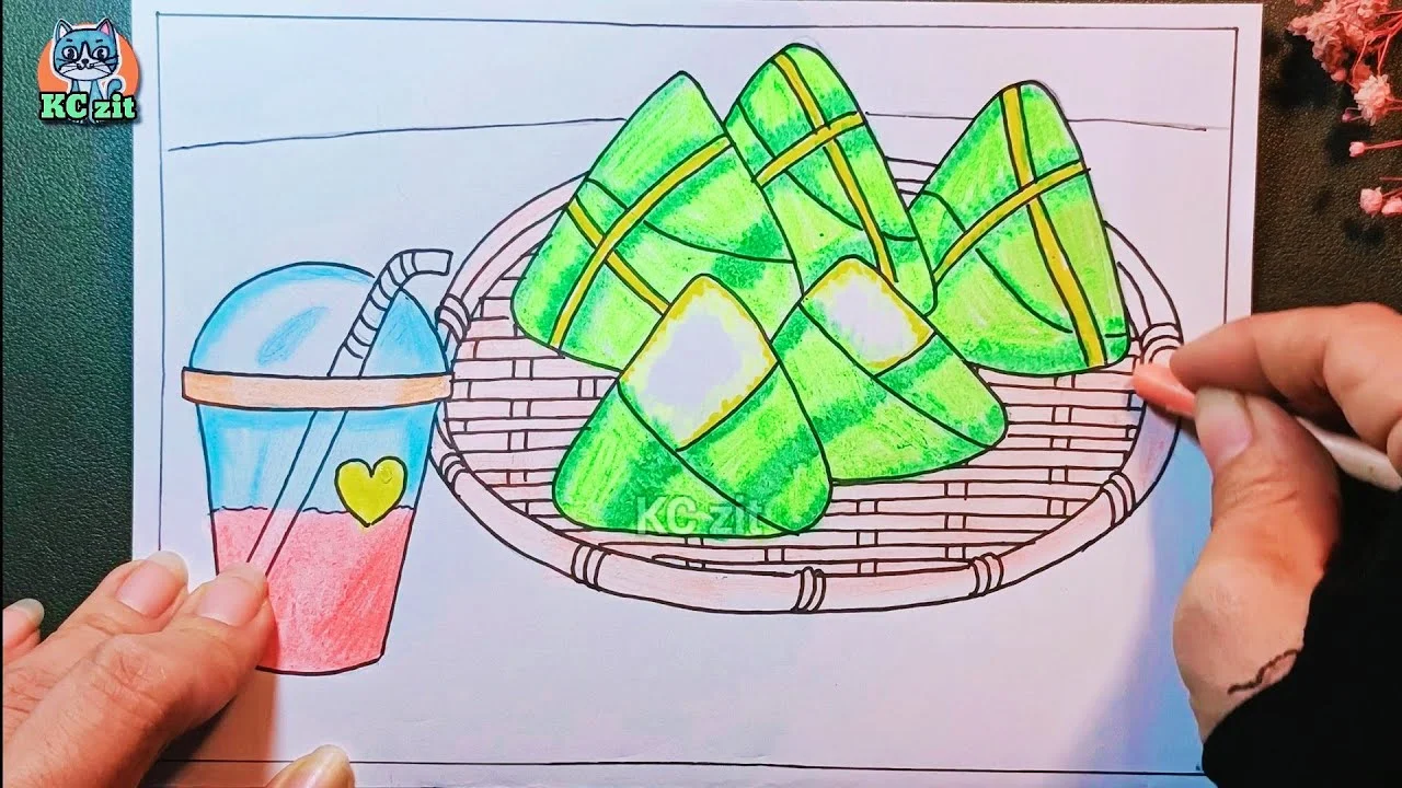 Món ăn truyền thống - mĩ thuật lớp 4 - vẽ đồ ăn tết, vẽ bánh ú, vẽ ly nước | drawing food | KCzit