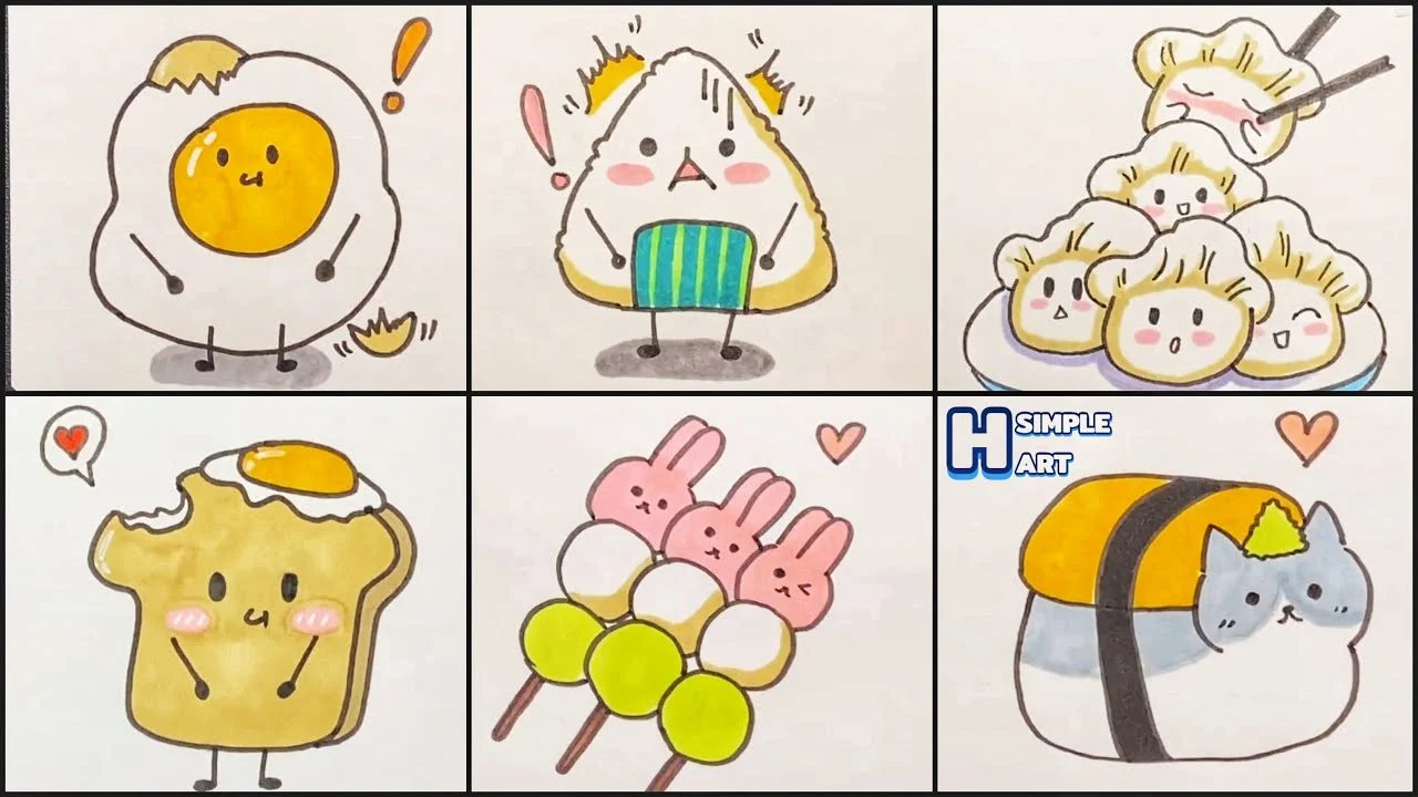 Vẽ đồ ăn cute đáng yêu, Vẽ hình cute đồ ăn | Draw Cute Food #1