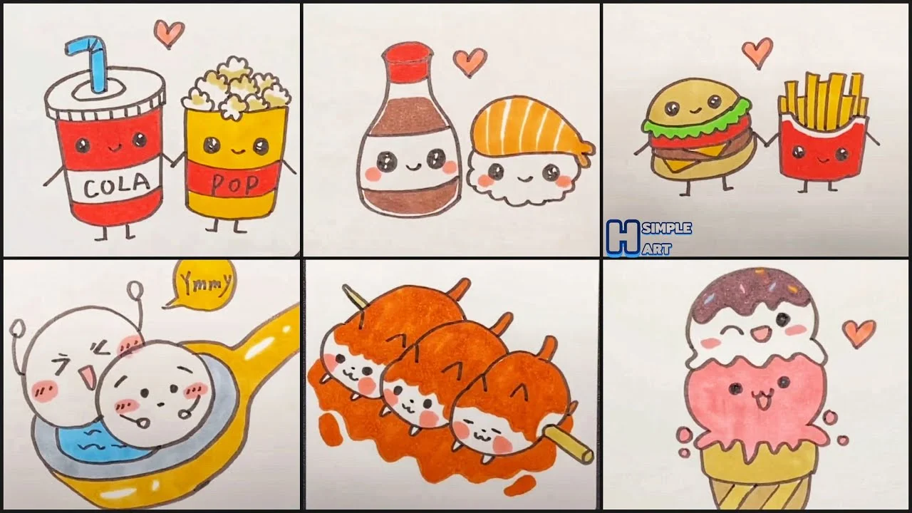 Vẽ đồ ăn cute đáng yêu, Vẽ hình cute đồ ăn | Draw Cute Food #2