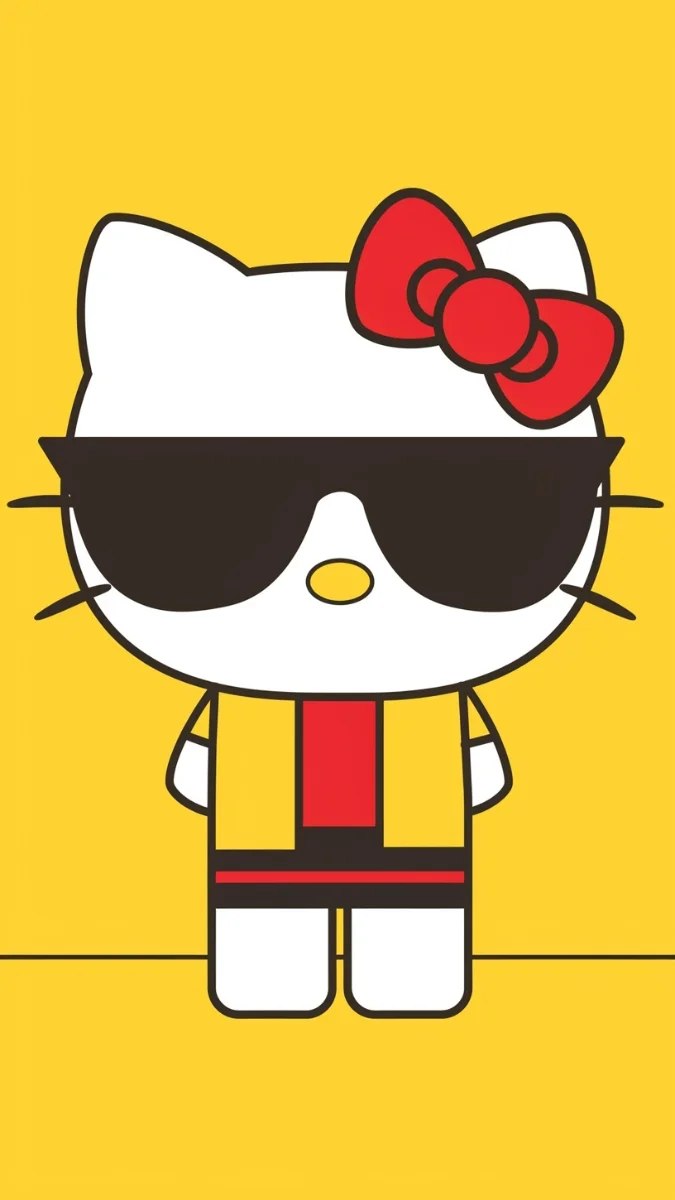 Hello Kitty cute đeo kính râm trên nền vàng
