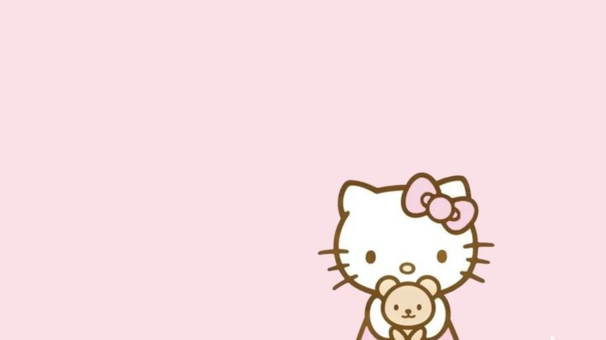 Hello Kitty cute ôm gấu bông trên nền hồng trơn