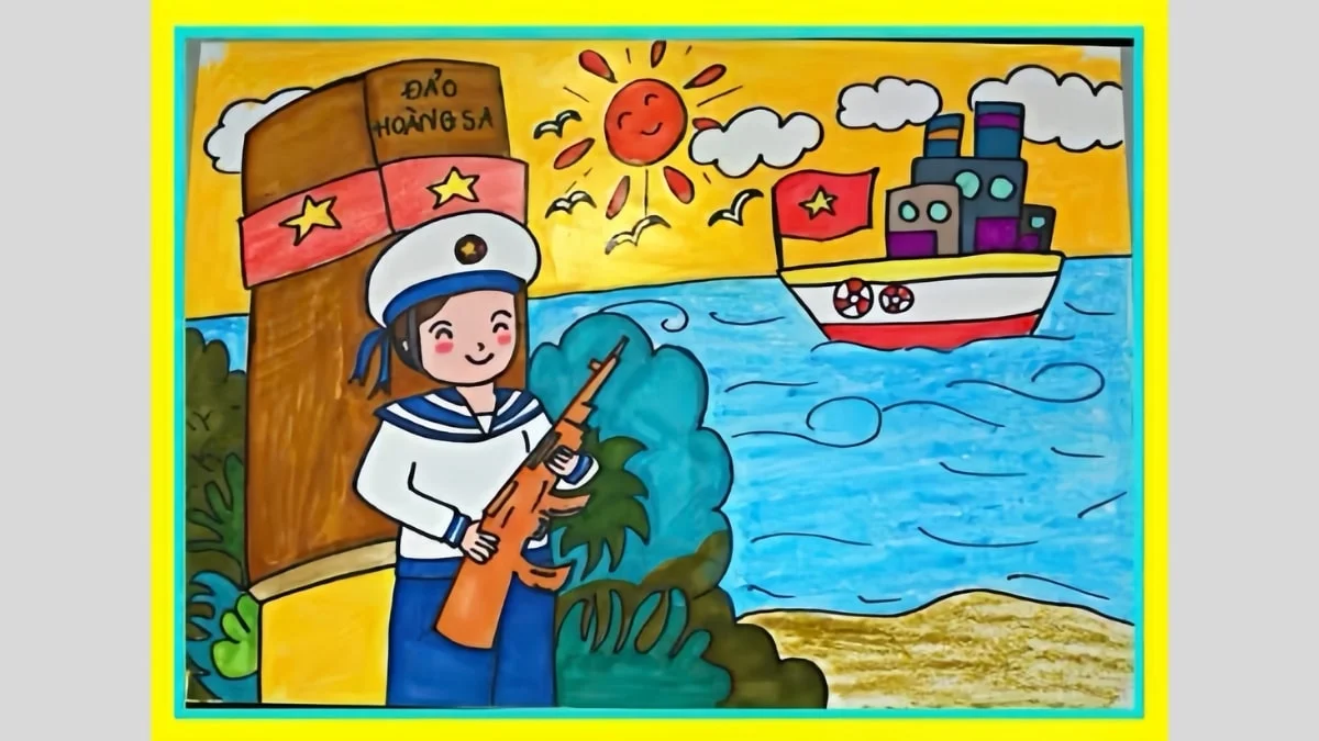 Tranh vẽ chú bộ đội hải quân đang làm nhiệm vụ