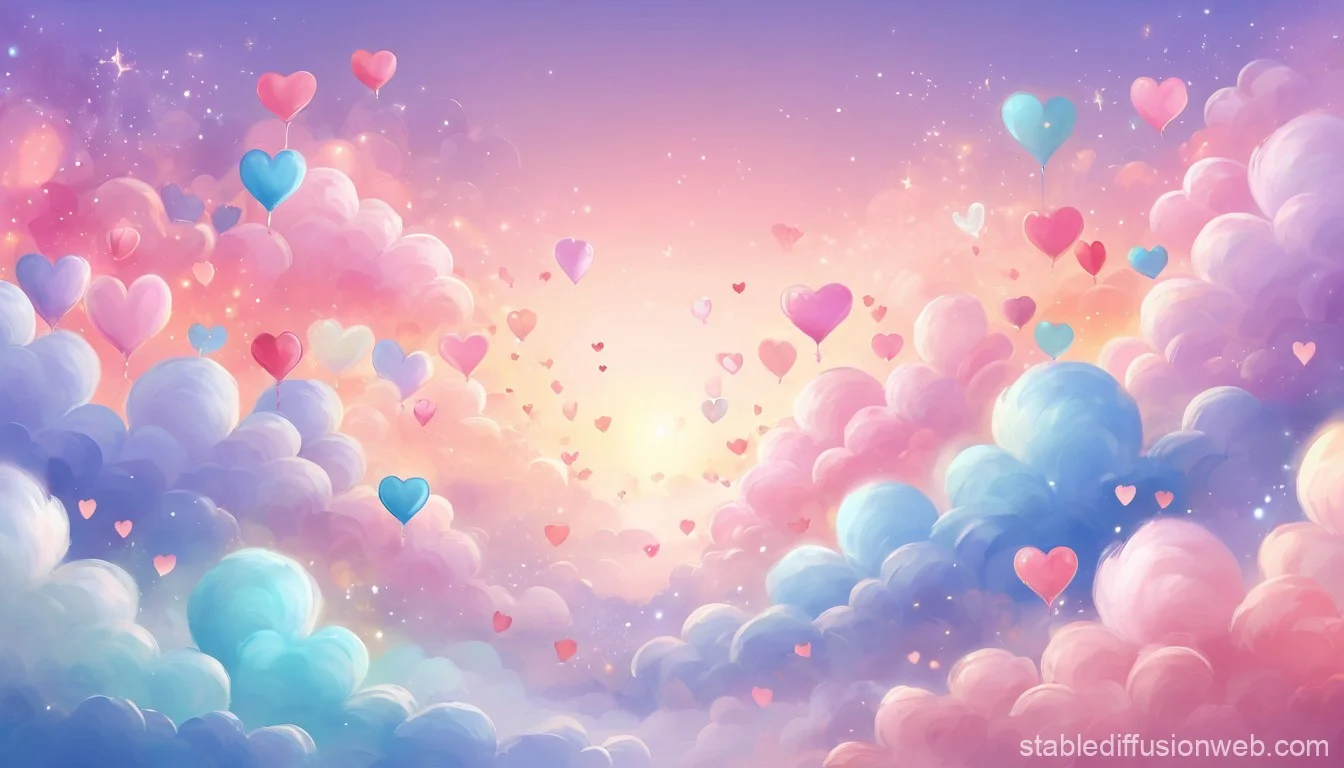 hình ảnh anime nền mây pastel đầy trái tim dễ thương