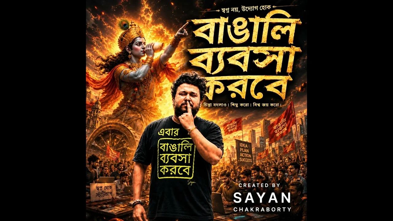 Poster sự kiện Sayan nền lửa chữ Bengali