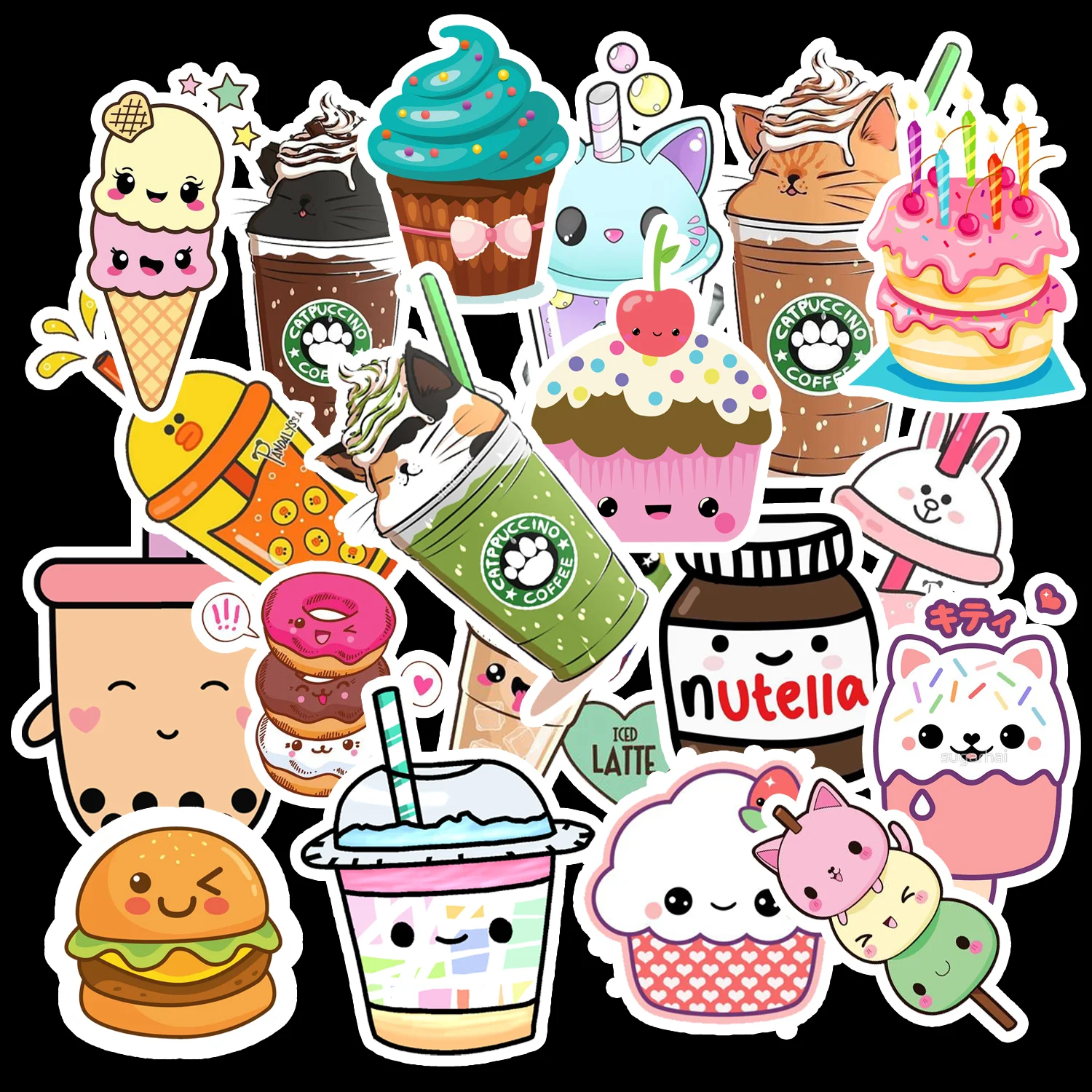 hình vẽ cute đơn giản đồ ăn sticker dễ thương trà sữa bánh kem
