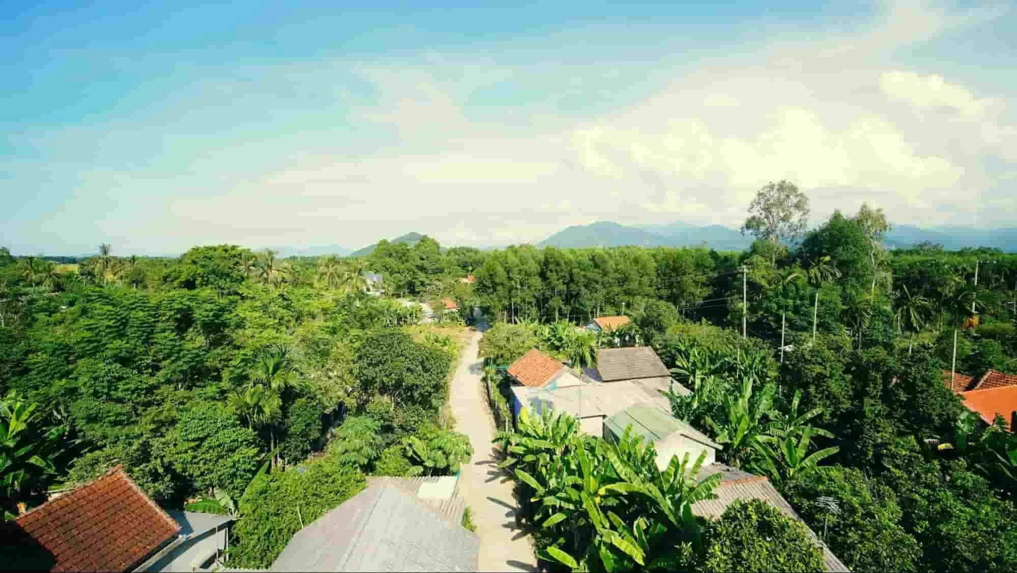 hình nền máy tính đẹp góc nhìn từ trên cao xuống làng quê Việt Nam