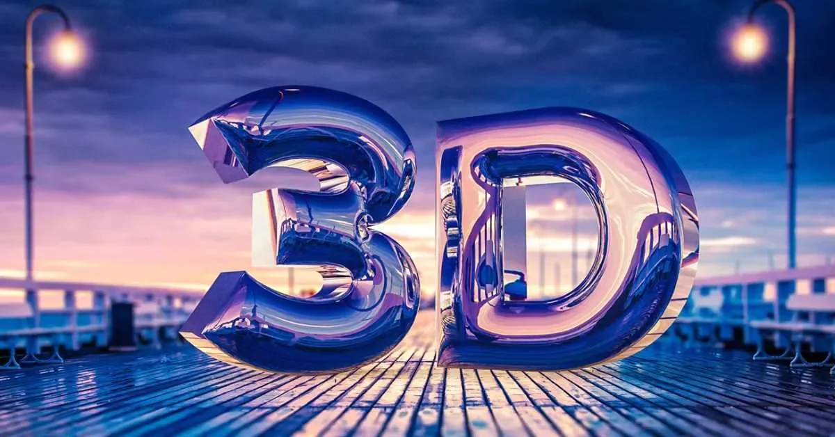 Chữ 3D phản chiếu trên mặt đường thành phố